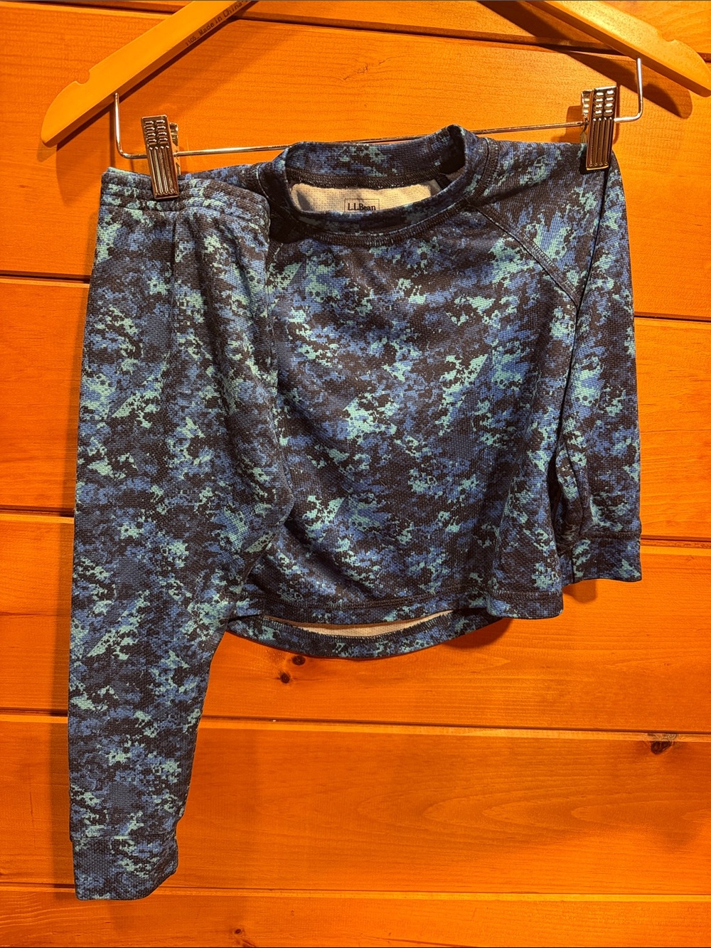 L.L. Bean Toddler Wicked Warm Baselayer set in blue camo